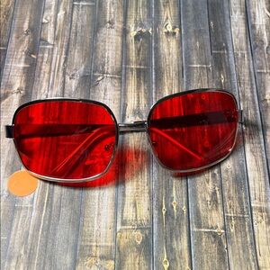 5for$10 Rectangle Sunglasses 90s Retro Red Shade Frame UV400 Protection